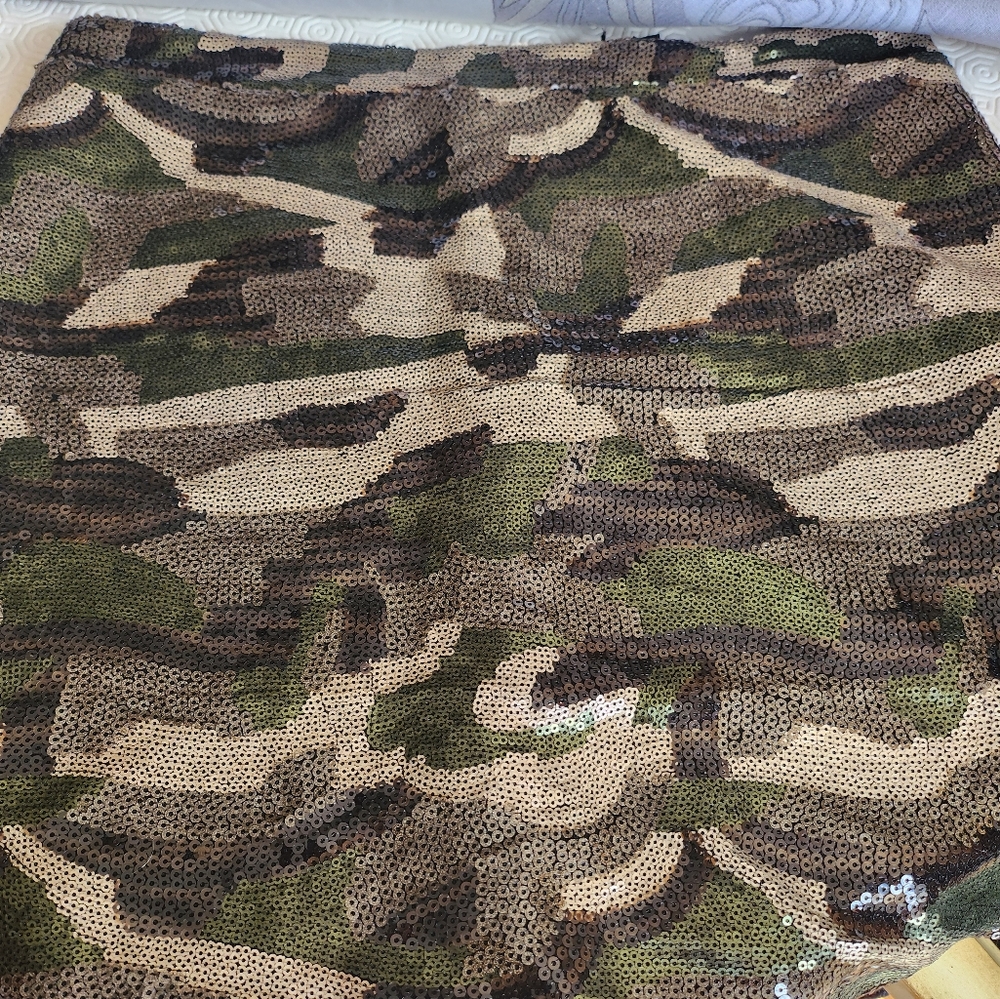 Green CamoPrint Sequence Mini Skirt